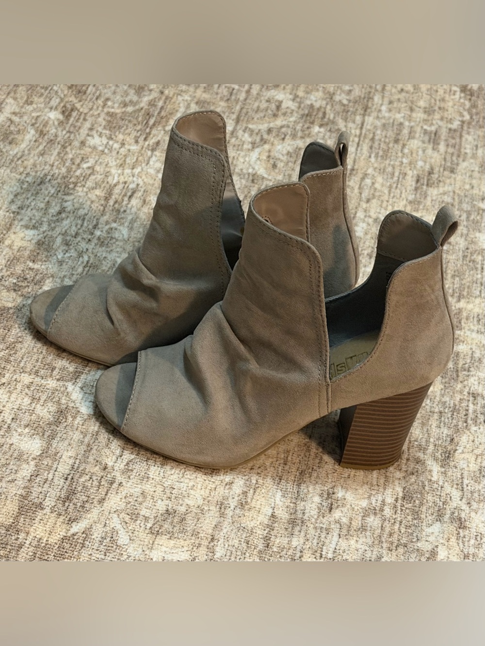 Taupe peep-toe booties size 7
